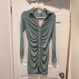 Hello Molly Sage Long Sleeve Ruched Dress